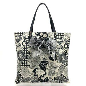 CHANEL Camelia Chevron Corduroy Shoulder Bag with Ribbon Tote Bag White/Black